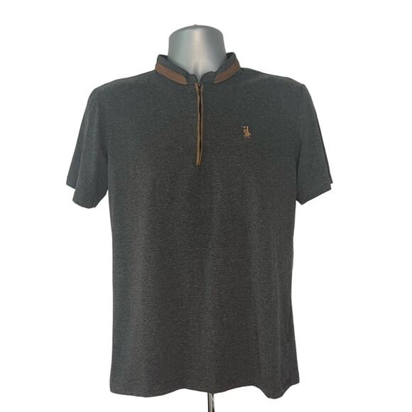 Dewberry Gray Short Sleeve Quarter Zip Polo, Size L - Picture 1 of 8